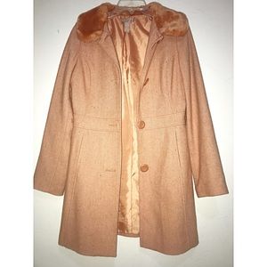 Orange faux fur collar pea coat